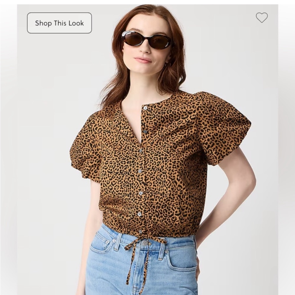 J.Crew Animal Print Puff-Sleeve TIE-WAIST TOP. NWT